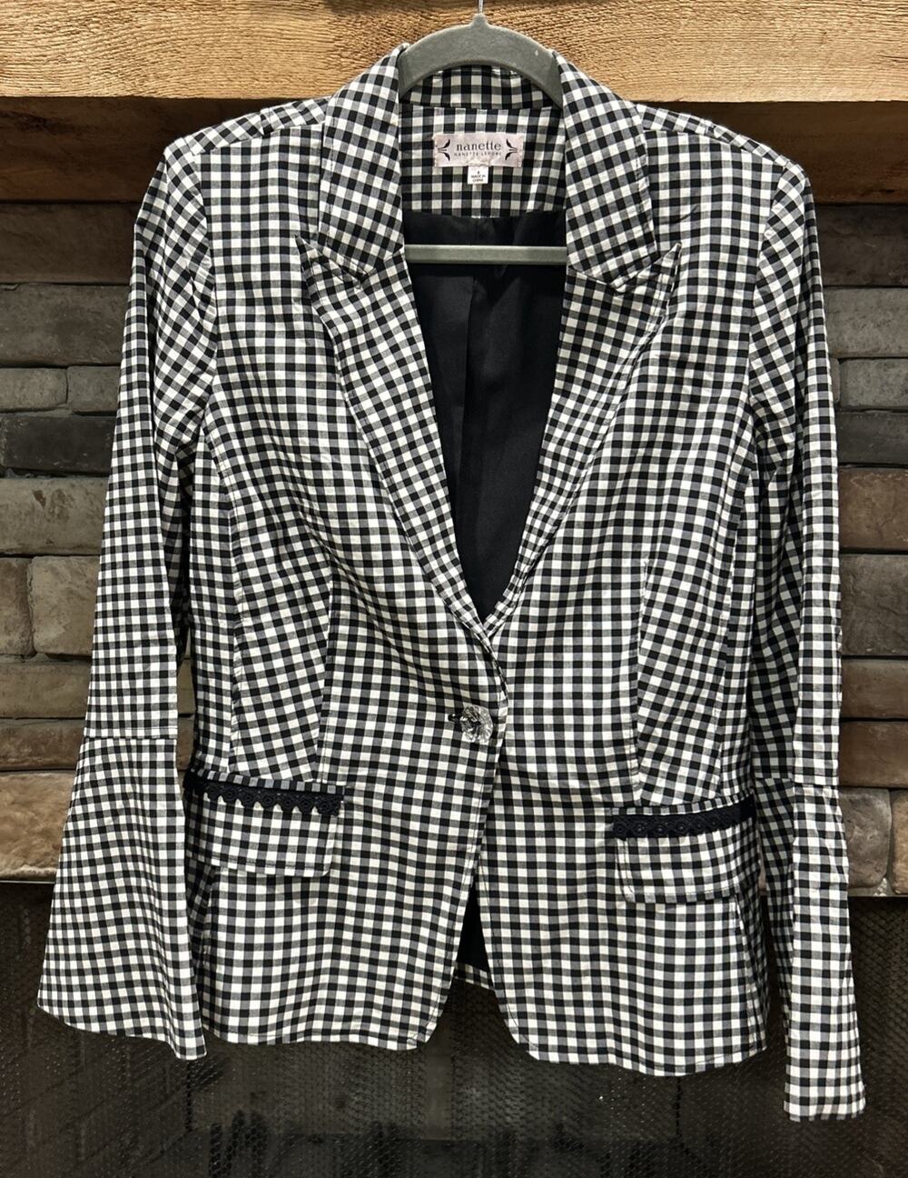 Women’s NANETTE LEPORE Black/White Plaid Blazer Size 8